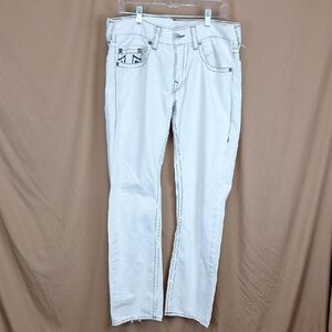 Men's True Religion Jeans White with black stitching Size Inseam 33" Waist 37"